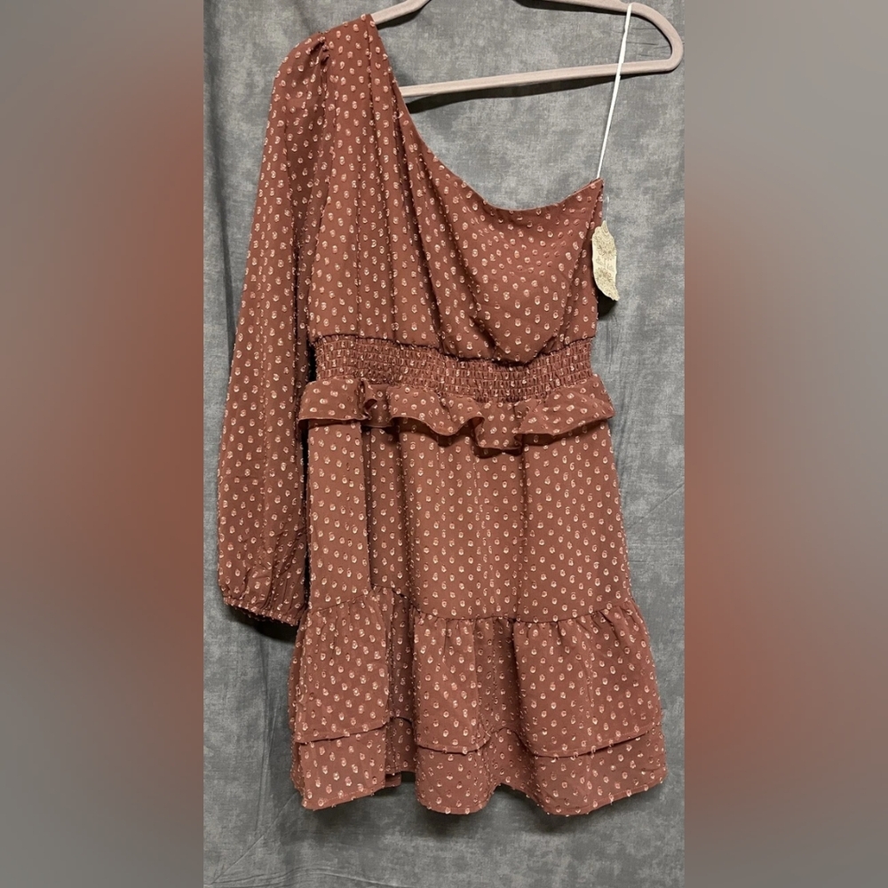 NEW Altar'd State Elegant One-Shoulder Brown Dress - Picture 2 of 8